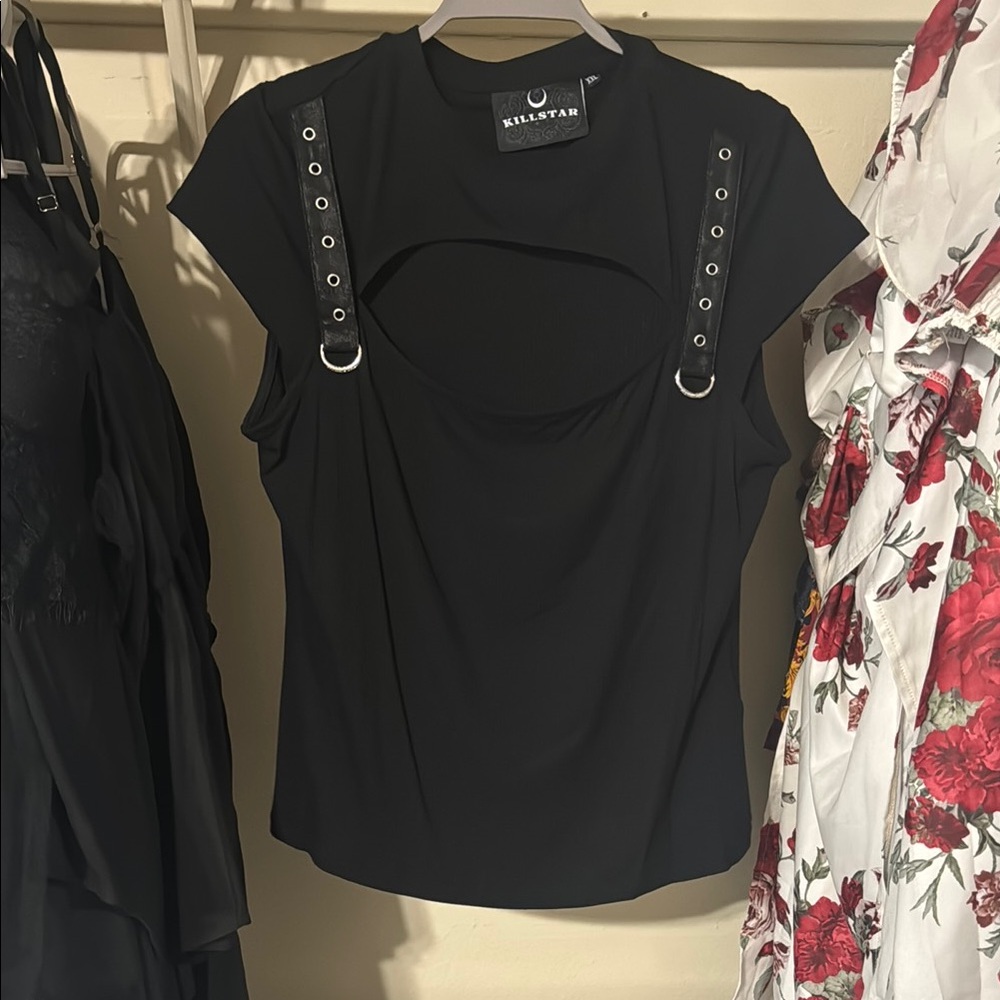 Killstar Black Women's Top with Strap Details